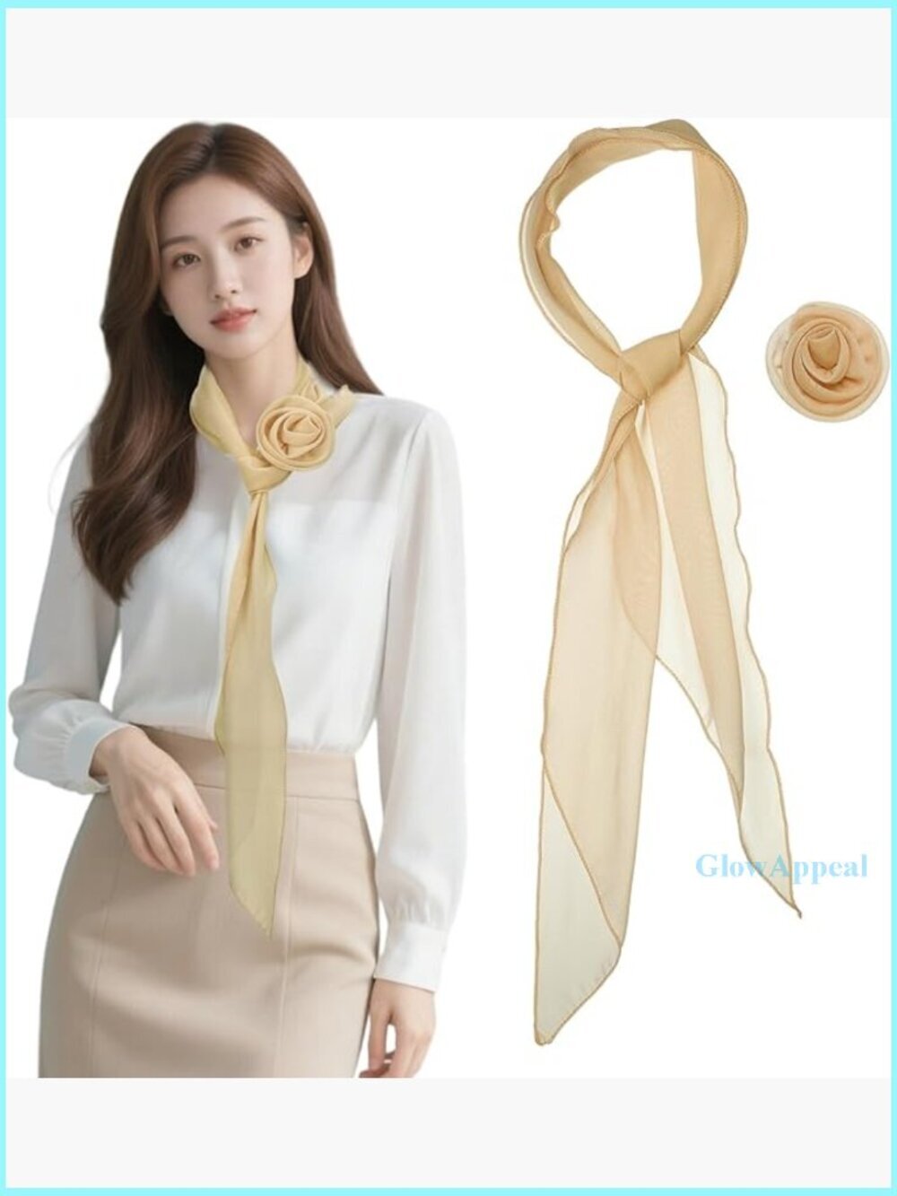 Long Skinny Chiffon Scarf with Detachable Rose Flower for Hair Ribbon